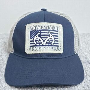 Realtree Frayed American Flag Antler Trucker Meshback Snapback Hat Cap USA Blue